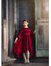 Burgundy Velvet Lace Trim Flower Girl Dress Christmas Dress